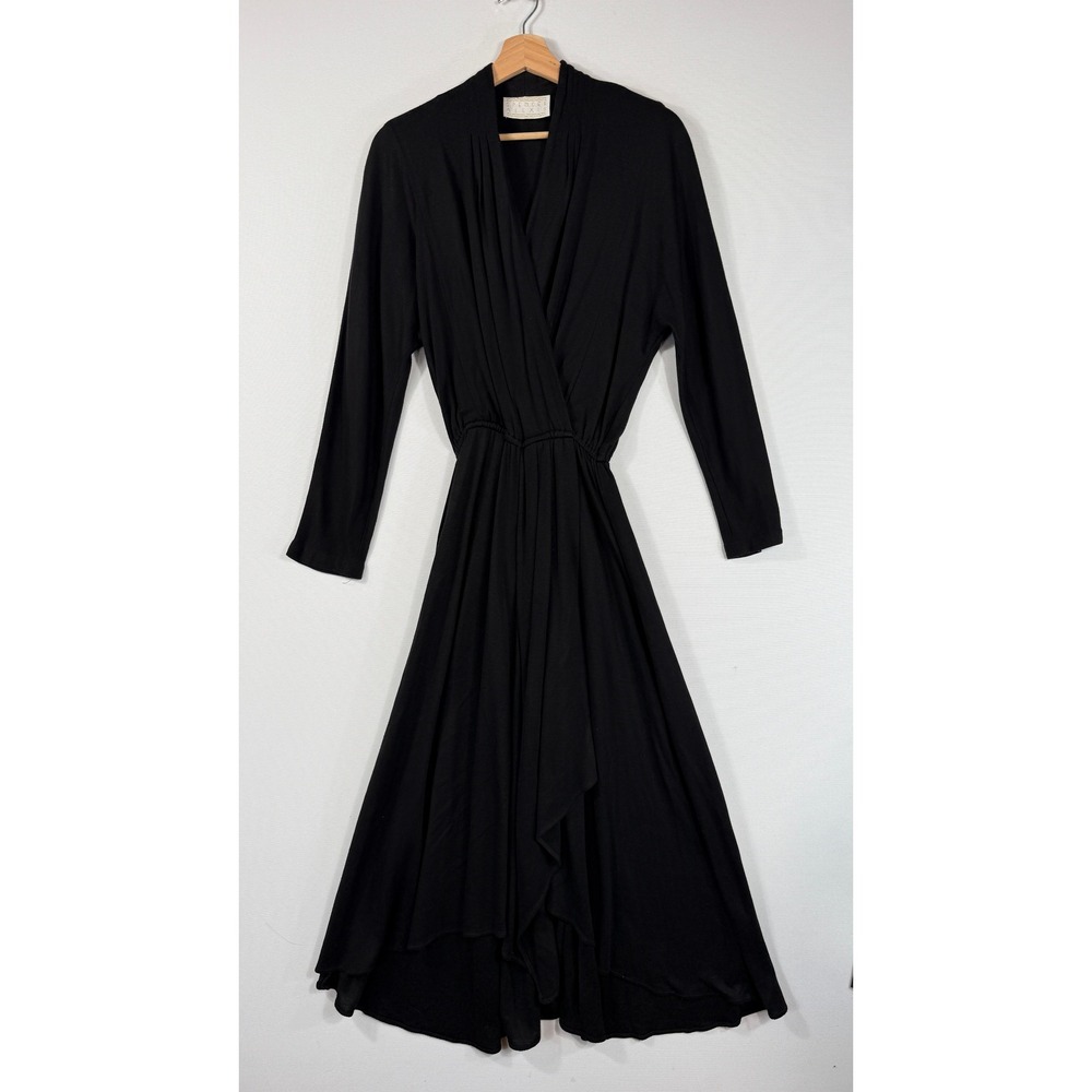 Spencer Alexis Vintage Wrap Dress Womens 8 Black Knit Whimsigoth Goth Elegant